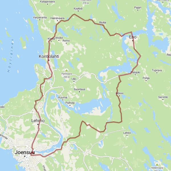 Map miniature of "Utransaari to Louhioja Gravel Route" cycling inspiration in Pohjois- ja Itä-Suomi, Finland. Generated by Tarmacs.app cycling route planner