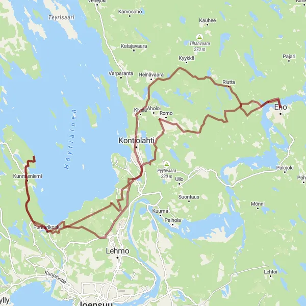 Map miniature of "Eno Gravel Adventure" cycling inspiration in Pohjois- ja Itä-Suomi, Finland. Generated by Tarmacs.app cycling route planner