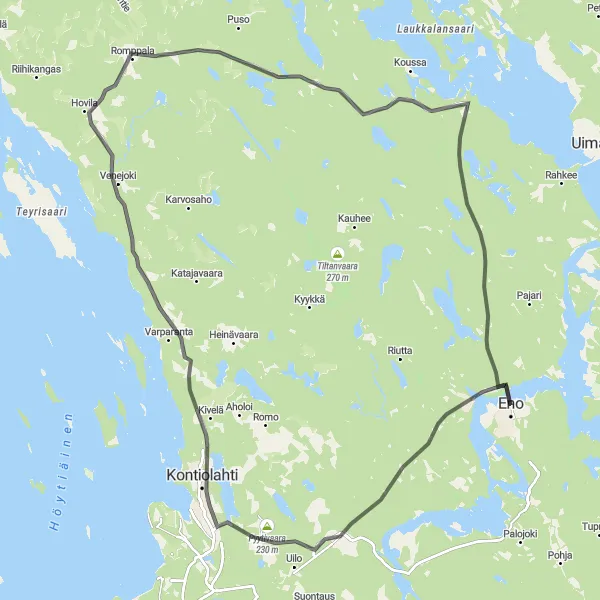 Map miniature of "Enchanting Road Tour" cycling inspiration in Pohjois- ja Itä-Suomi, Finland. Generated by Tarmacs.app cycling route planner