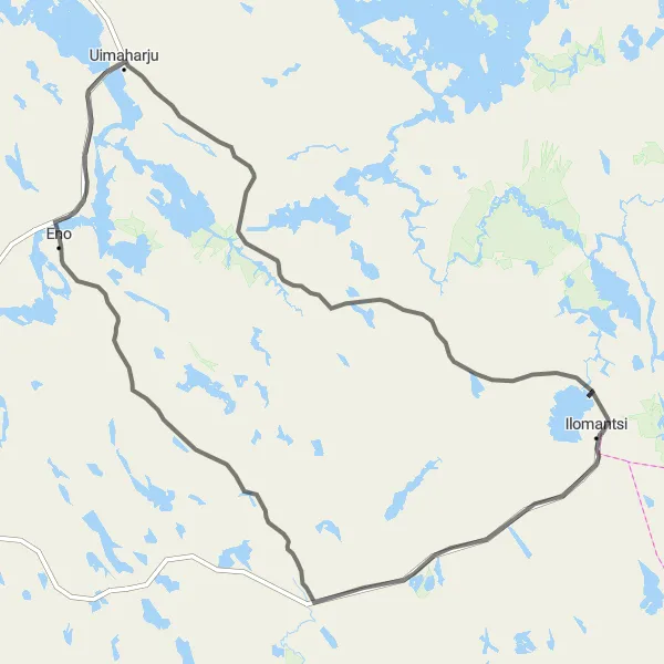 Map miniature of "Eno Adventure Ride" cycling inspiration in Pohjois- ja Itä-Suomi, Finland. Generated by Tarmacs.app cycling route planner