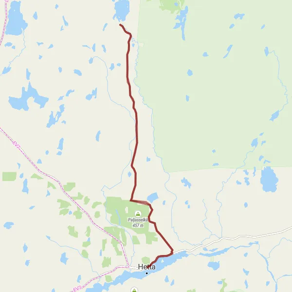 Map miniature of "Enontekiö Gravel Route 1" cycling inspiration in Pohjois- ja Itä-Suomi, Finland. Generated by Tarmacs.app cycling route planner