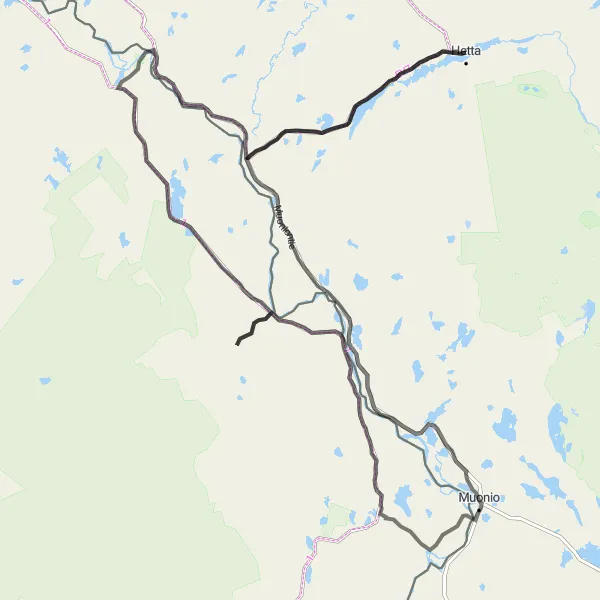 Map miniature of "Enontekiö Road Route 3" cycling inspiration in Pohjois- ja Itä-Suomi, Finland. Generated by Tarmacs.app cycling route planner