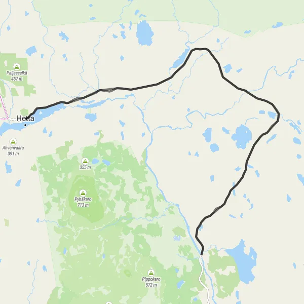 Karttaminiaatyyri "Hetta-Ounasjärvi Scenic Cycling Route" pyöräilyinspiraatiosta alueella Pohjois- ja Itä-Suomi, Finland. Luotu Tarmacs.app pyöräilyreittisuunnittelijalla