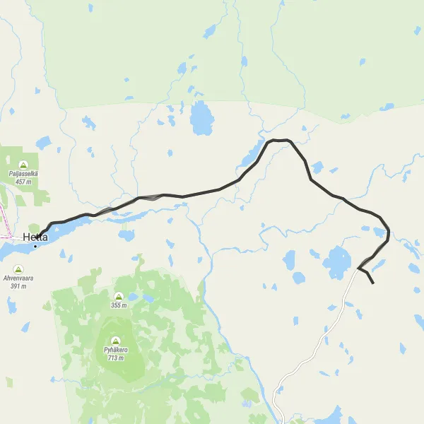 Karttaminiaatyyri "Hetta-Ounasjärvi Short Cycling Route" pyöräilyinspiraatiosta alueella Pohjois- ja Itä-Suomi, Finland. Luotu Tarmacs.app pyöräilyreittisuunnittelijalla