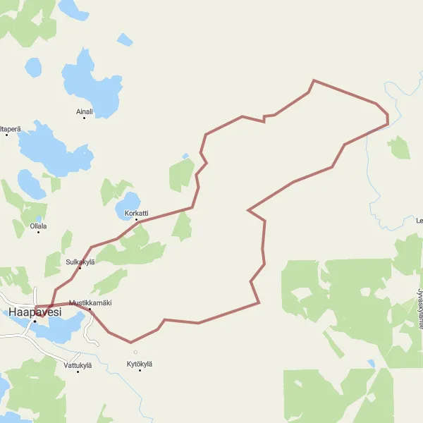 Map miniature of "Haapavesi Gravel Adventure" cycling inspiration in Pohjois- ja Itä-Suomi, Finland. Generated by Tarmacs.app cycling route planner