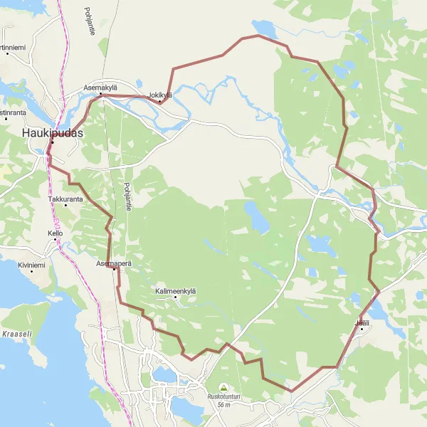 Karttaminiaatyyri "Jokikylä-Kuivasjärvi gravel-reitti" pyöräilyinspiraatiosta alueella Pohjois- ja Itä-Suomi, Finland. Luotu Tarmacs.app pyöräilyreittisuunnittelijalla