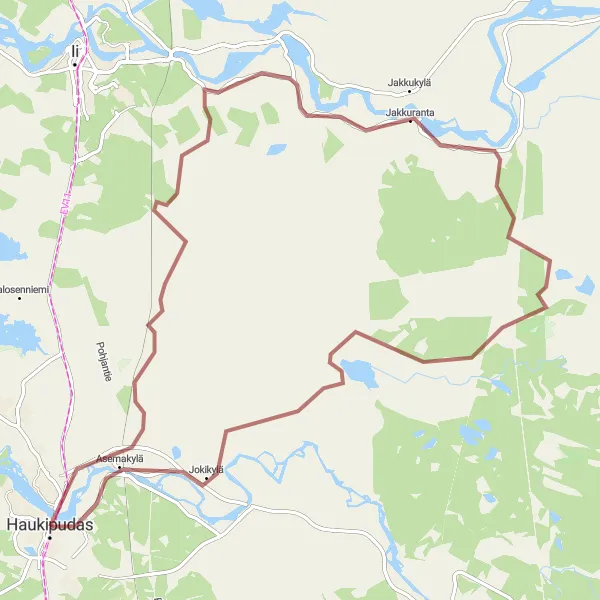 Map miniature of "Jakkukylä to Ukonkaivos Gravel Cycling Route" cycling inspiration in Pohjois- ja Itä-Suomi, Finland. Generated by Tarmacs.app cycling route planner