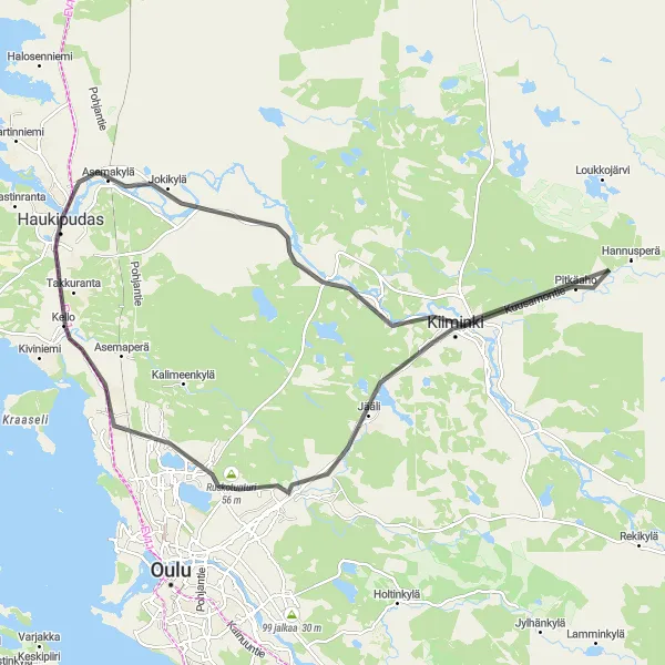 Map miniature of "Alakylä to Pateniemi Road Cycling Route" cycling inspiration in Pohjois- ja Itä-Suomi, Finland. Generated by Tarmacs.app cycling route planner