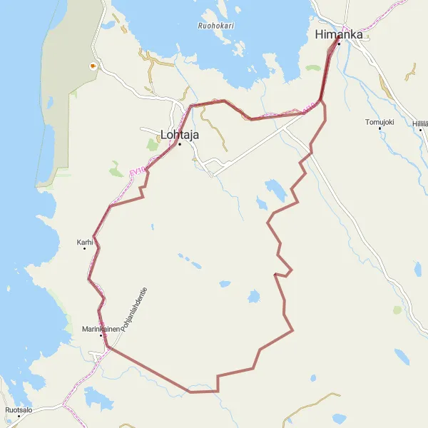 Map miniature of "Himanka and Marinkainen Gravel Adventure" cycling inspiration in Pohjois- ja Itä-Suomi, Finland. Generated by Tarmacs.app cycling route planner