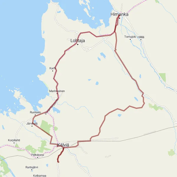 Map miniature of "Tranquil Ride to Kälviä and Marinkainen" cycling inspiration in Pohjois- ja Itä-Suomi, Finland. Generated by Tarmacs.app cycling route planner