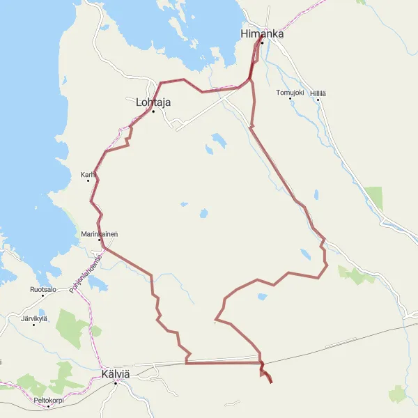 Map miniature of "Gravel Adventure through Lohtaja" cycling inspiration in Pohjois- ja Itä-Suomi, Finland. Generated by Tarmacs.app cycling route planner