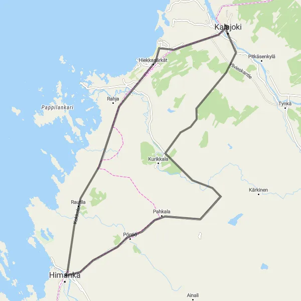 Map miniature of "Coastal Beauty of Rautila and Hiekkasärkät" cycling inspiration in Pohjois- ja Itä-Suomi, Finland. Generated by Tarmacs.app cycling route planner