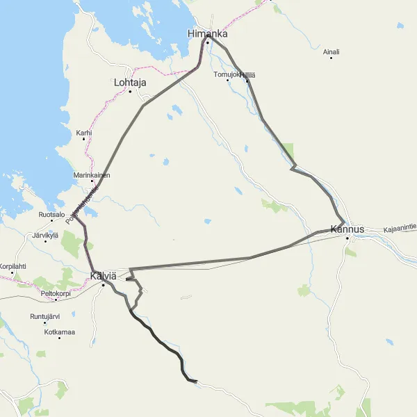 Map miniature of "Countryside Charm of Kannus and Kälviä" cycling inspiration in Pohjois- ja Itä-Suomi, Finland. Generated by Tarmacs.app cycling route planner