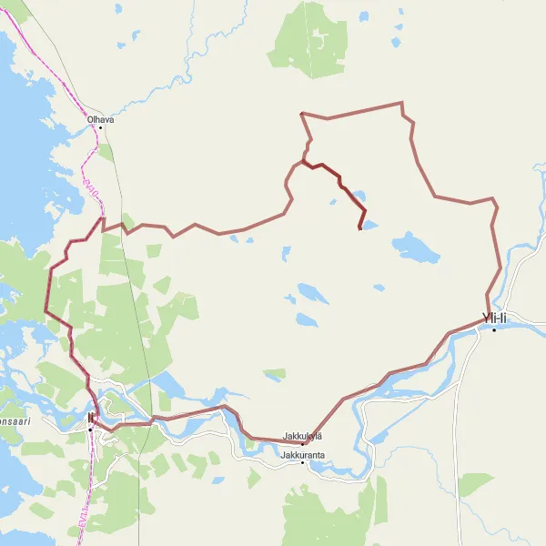 Map miniature of "Ii - Yli-Ii Loop" cycling inspiration in Pohjois- ja Itä-Suomi, Finland. Generated by Tarmacs.app cycling route planner