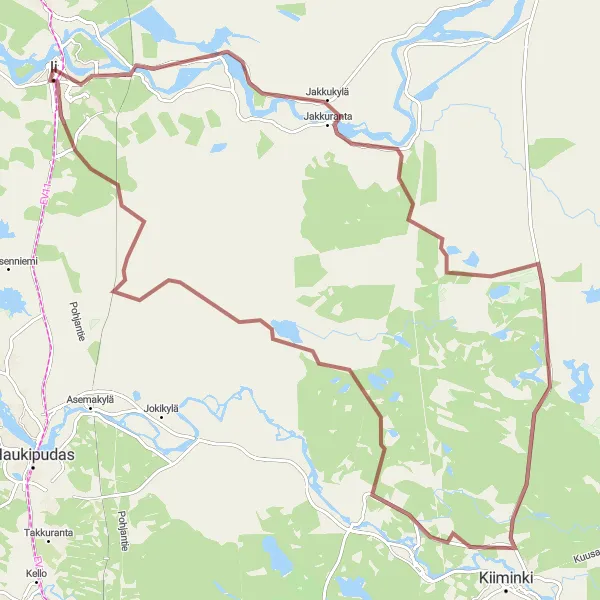 Map miniature of "Ii - Tirinkylä Gravel Expedition" cycling inspiration in Pohjois- ja Itä-Suomi, Finland. Generated by Tarmacs.app cycling route planner