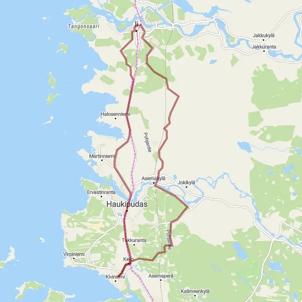 Map miniature of "Ii - Pirttisaari Loop" cycling inspiration in Pohjois- ja Itä-Suomi, Finland. Generated by Tarmacs.app cycling route planner