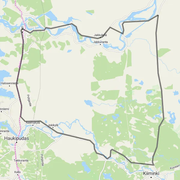 Map miniature of "Ii - Tirinkylä Loop" cycling inspiration in Pohjois- ja Itä-Suomi, Finland. Generated by Tarmacs.app cycling route planner