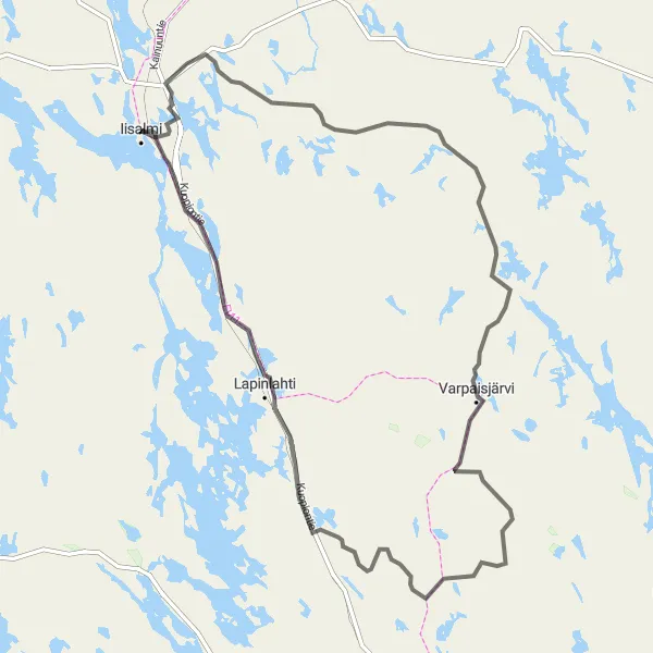 Map miniature of "Iisalmi - Paloinen Circuit" cycling inspiration in Pohjois- ja Itä-Suomi, Finland. Generated by Tarmacs.app cycling route planner