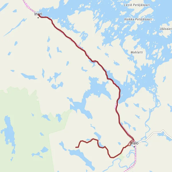 Map miniature of "Inari Gravel Adventure" cycling inspiration in Pohjois- ja Itä-Suomi, Finland. Generated by Tarmacs.app cycling route planner