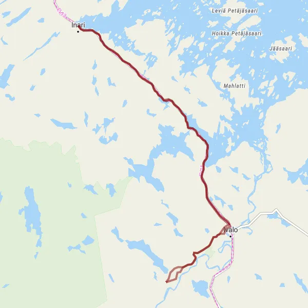 Map miniature of "Gravel Escape: Inari Exploration" cycling inspiration in Pohjois- ja Itä-Suomi, Finland. Generated by Tarmacs.app cycling route planner
