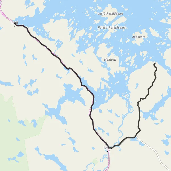 Map miniature of "Scenic Ride from Inari" cycling inspiration in Pohjois- ja Itä-Suomi, Finland. Generated by Tarmacs.app cycling route planner