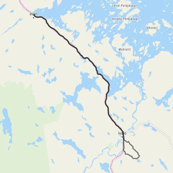 Map miniature of "The Northern Lapland Adventure" cycling inspiration in Pohjois- ja Itä-Suomi, Finland. Generated by Tarmacs.app cycling route planner