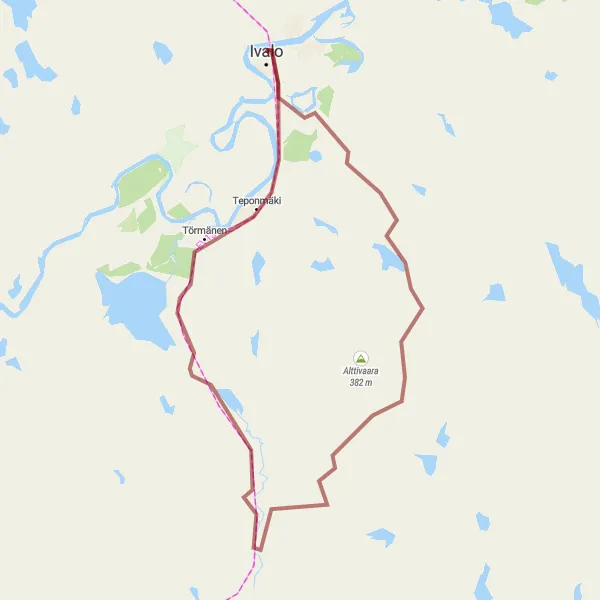 Map miniature of "Gravel Loop to Mukanperävaarat and Saarineitämövaara" cycling inspiration in Pohjois- ja Itä-Suomi, Finland. Generated by Tarmacs.app cycling route planner