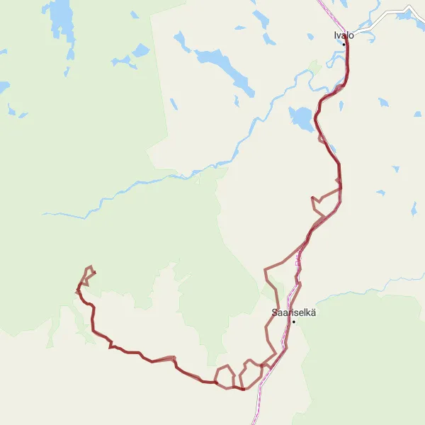 Map miniature of "Gravel Adventure Cycling Route near Ivalo" cycling inspiration in Pohjois- ja Itä-Suomi, Finland. Generated by Tarmacs.app cycling route planner