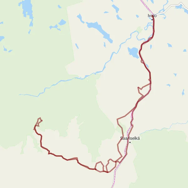 Karttaminiaatyyri "Mutamaa Gravel Adventure" pyöräilyinspiraatiosta alueella Pohjois- ja Itä-Suomi, Finland. Luotu Tarmacs.app pyöräilyreittisuunnittelijalla