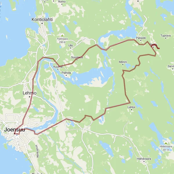 Karttaminiaatyyri "Selkie Gravel Runde" pyöräilyinspiraatiosta alueella Pohjois- ja Itä-Suomi, Finland. Luotu Tarmacs.app pyöräilyreittisuunnittelijalla