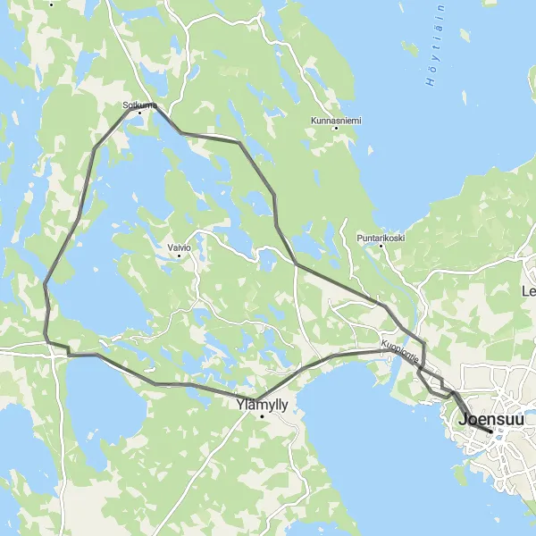 Karttaminiaatyyri "Ylämyllyn ja Keskustan maantiepyöräreitti" pyöräilyinspiraatiosta alueella Pohjois- ja Itä-Suomi, Finland. Luotu Tarmacs.app pyöräilyreittisuunnittelijalla