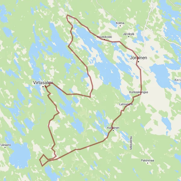 Karttaminiaatyyri "Joroinen - Huutokoski Gravel Adventure" pyöräilyinspiraatiosta alueella Pohjois- ja Itä-Suomi, Finland. Luotu Tarmacs.app pyöräilyreittisuunnittelijalla