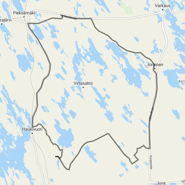 Map miniature of "Lake District Extended Ride" cycling inspiration in Pohjois- ja Itä-Suomi, Finland. Generated by Tarmacs.app cycling route planner