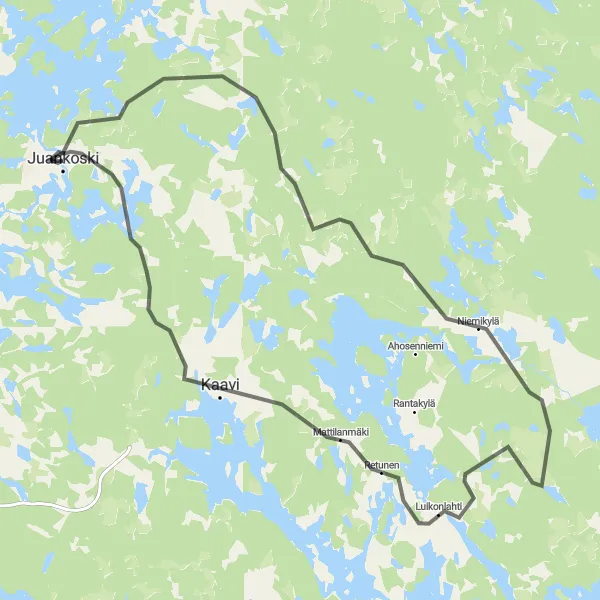 Karttaminiaatyyri "Juankoski - Luokkiaho - Luikonlahti - Kaavi" pyöräilyinspiraatiosta alueella Pohjois- ja Itä-Suomi, Finland. Luotu Tarmacs.app pyöräilyreittisuunnittelijalla