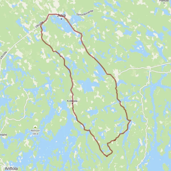 Map miniature of "Off-Road Scenic Adventure" cycling inspiration in Pohjois- ja Itä-Suomi, Finland. Generated by Tarmacs.app cycling route planner