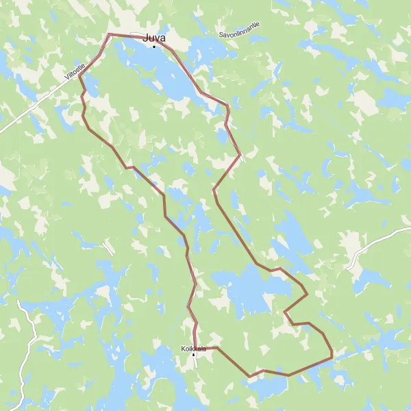 Map miniature of "Gravel Adventure in Juva" cycling inspiration in Pohjois- ja Itä-Suomi, Finland. Generated by Tarmacs.app cycling route planner