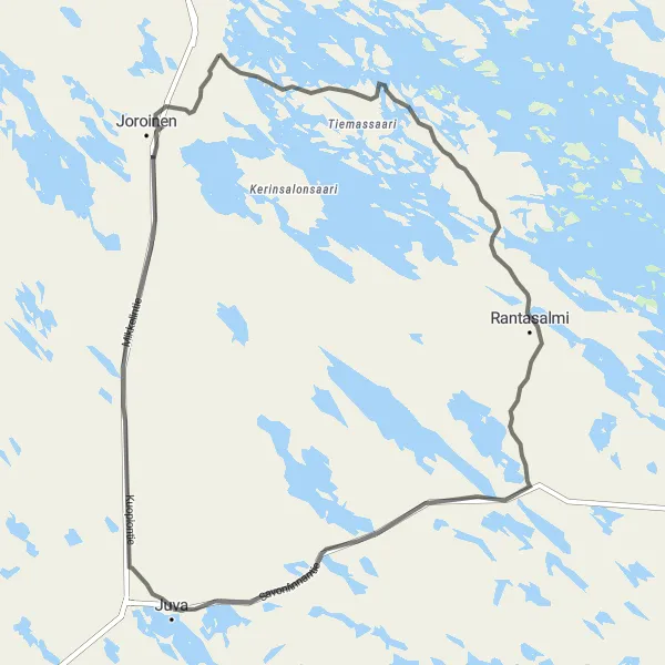 Map miniature of "Rantasalmi Road Expedition" cycling inspiration in Pohjois- ja Itä-Suomi, Finland. Generated by Tarmacs.app cycling route planner