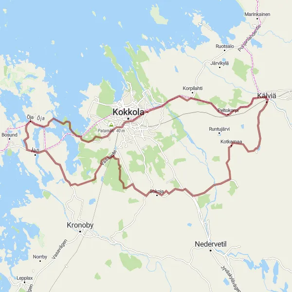 Map miniature of "Scenic Kokkola Route" cycling inspiration in Pohjois- ja Itä-Suomi, Finland. Generated by Tarmacs.app cycling route planner