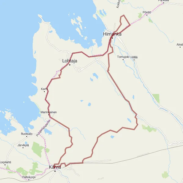 Map miniature of "Gravel Adventure through Lohtaja and Himanka" cycling inspiration in Pohjois- ja Itä-Suomi, Finland. Generated by Tarmacs.app cycling route planner