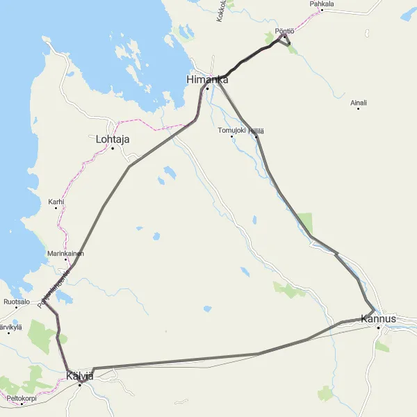 Map miniature of "Marinkainen, Himanka, and Kannus Cycling Adventure" cycling inspiration in Pohjois- ja Itä-Suomi, Finland. Generated by Tarmacs.app cycling route planner