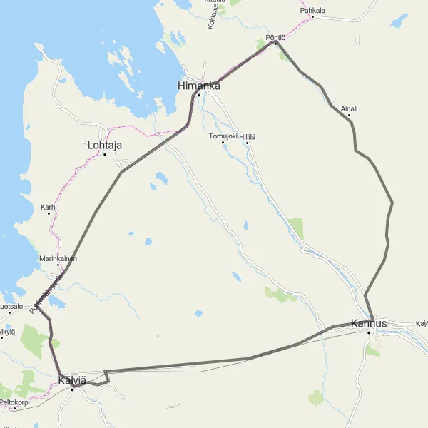 Map miniature of "Marinkainen and Kannus Road Route" cycling inspiration in Pohjois- ja Itä-Suomi, Finland. Generated by Tarmacs.app cycling route planner