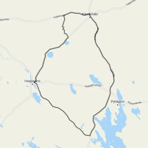 Map miniature of "Kärsämäki and Honkavuoren näköalatorni" cycling inspiration in Pohjois- ja Itä-Suomi, Finland. Generated by Tarmacs.app cycling route planner