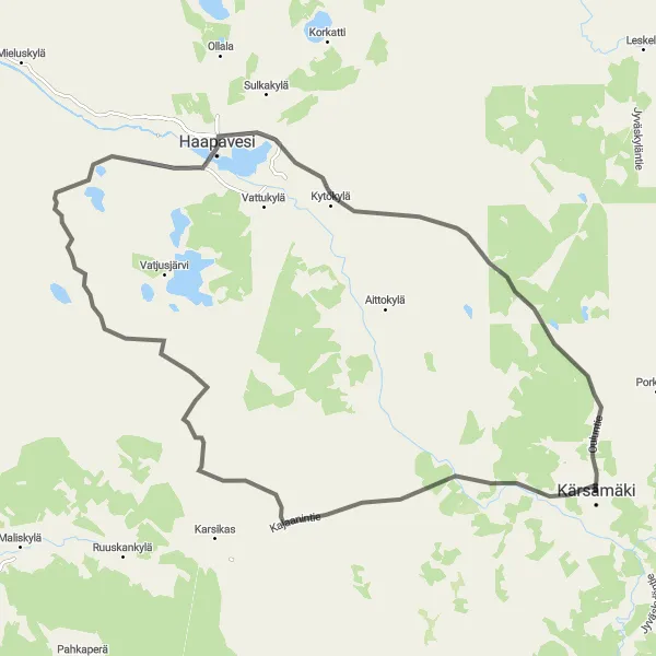 Map miniature of "Haapavesi Discovery" cycling inspiration in Pohjois- ja Itä-Suomi, Finland. Generated by Tarmacs.app cycling route planner