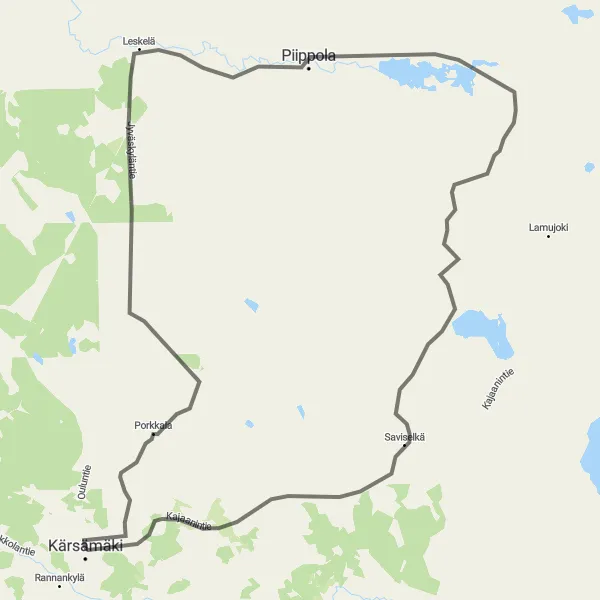 Map miniature of "Scenic Road Cycling Route from Kärsämäki to Saviselkä" cycling inspiration in Pohjois- ja Itä-Suomi, Finland. Generated by Tarmacs.app cycling route planner
