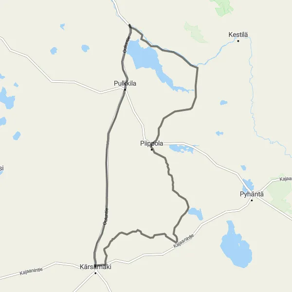 Map miniature of "Kärsämäki to Saviselkä Scenic Road Loop" cycling inspiration in Pohjois- ja Itä-Suomi, Finland. Generated by Tarmacs.app cycling route planner