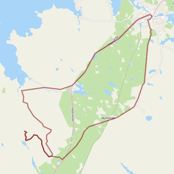 Map miniature of "Mystical Kajaani Gravel Adventure" cycling inspiration in Pohjois- ja Itä-Suomi, Finland. Generated by Tarmacs.app cycling route planner