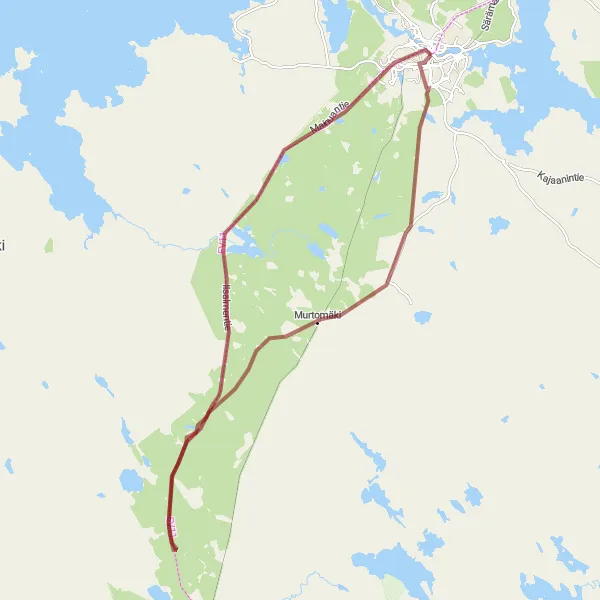 Map miniature of "Kajaani Gravel Adventure" cycling inspiration in Pohjois- ja Itä-Suomi, Finland. Generated by Tarmacs.app cycling route planner