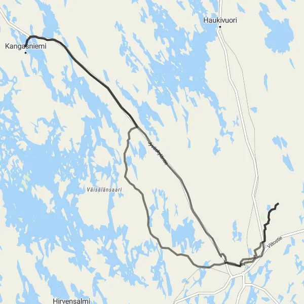 Map miniature of "Kangasniemi to Mikkeli Road Cycling" cycling inspiration in Pohjois- ja Itä-Suomi, Finland. Generated by Tarmacs.app cycling route planner