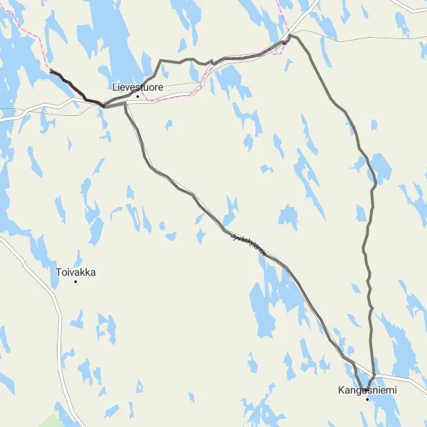 Map miniature of "Kangasniemi to Hankasalmi Scenic Road Ride" cycling inspiration in Pohjois- ja Itä-Suomi, Finland. Generated by Tarmacs.app cycling route planner