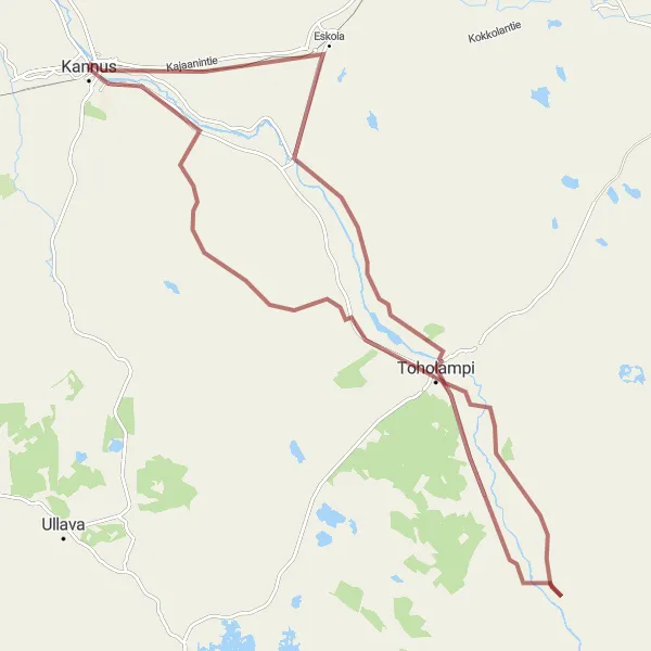 Map miniature of "Challenging Gravel Ride: Eskola to Toholampi Loop" cycling inspiration in Pohjois- ja Itä-Suomi, Finland. Generated by Tarmacs.app cycling route planner